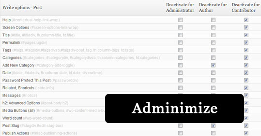 Adminimize wordpress plugin