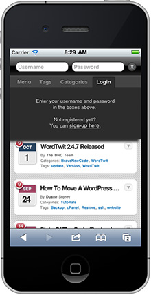 WPtouch wordpress plugin login